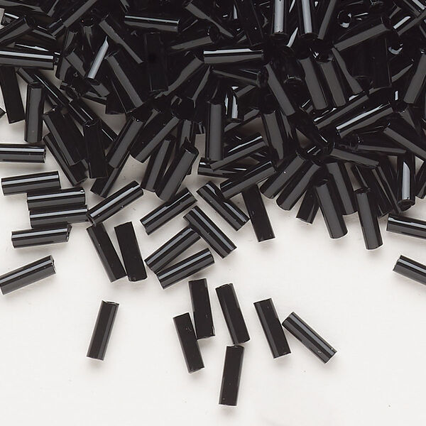 Bugle bead, Dyna-Mites™, glass, opaque black, #3. Sold per 35-gram pkg. image number 0