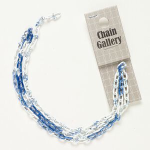 Chain anodized aluminum 1pk 4.3mm oval rolo, blue white 22 inch