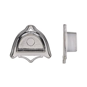 Drop, gunmetal-plated "pewter" (zinc-based alloy), 21x19mm crest with triangle cutout and 13x8mm non-calibrated half-oval setting. Sold per pkg of 2.