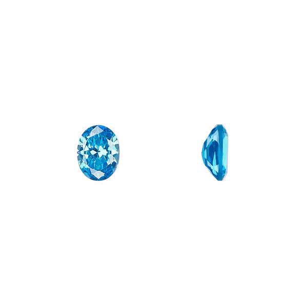 Gem, cubic zirconia, zircon blue, 8x6mm faceted oval, Mohs hardness 8-1/2. Sold per pkg of 2. image number 0