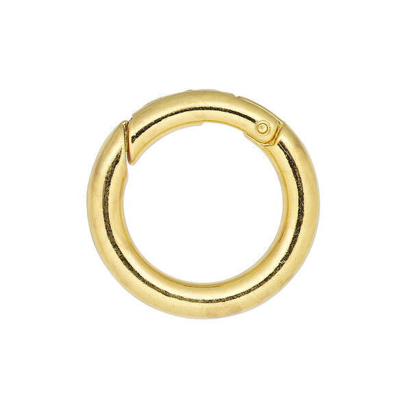 Clasp, self-closing hook, gold-finished steel and "pewter" (zinc-based alloy), 25mm round, 4mm thick. Sold per pkg of 4. image number 0