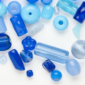 Bead mix glass 1pkg1 3mm-14x12mm mixed shapes opaque / transparent multi-blue 1 ounce