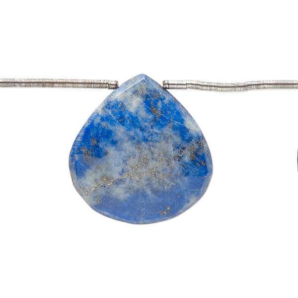Bead, lapis lazuli (natural), 18-23mm graduated hand-cut top-drilled faceted puffed teardrop, C grade, Mohs hardness 5-6. Sold per pkg of 6. image number 0