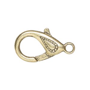 Clasp lobster claw 1pkg4 "pewter" (zinc alloy), 25x15mm double-sided, antique gold-finished 1-strand