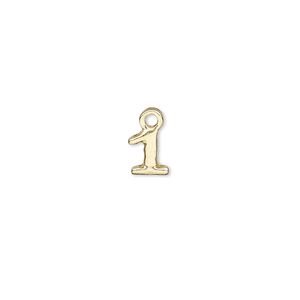 Charm, gold-finished "pewter" (zinc-based alloy), 7.5x7mm number 1. Sold per pkg of 2.