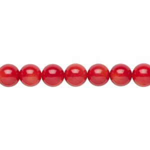 Bead, bamboo coral (dyed), red, 7-8mm hand-cut round, B grade, Mohs hardness 3-1/2 to 4. Sold per 15-1/2" to 16" strand.