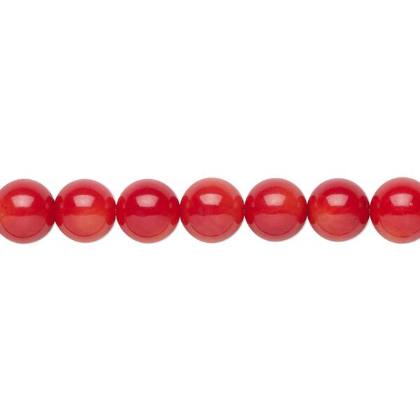 Bead, bamboo coral (dyed), red, 7-8mm hand-cut round, B grade, Mohs hardness 3-1/2 to 4. Sold per 15-1/2" to 16" strand. image number 0