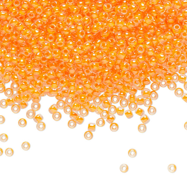 Seed bead, TOHO BEADS®, glass, pkg/50g, #11 round, translucent luminous inside color neon orange (TR-11-802). image number 0