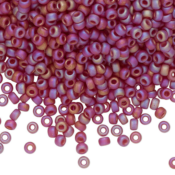 Seed bead, Miyuki, glass, pkg/50g, #8 rocaille, translucent matte rainbow dark cranberry, (RR-141DFR). image number 0