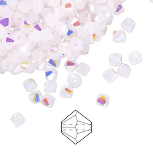 Bead 144pk rose opal AB, Preciosa Czech crystal 4mm bicone