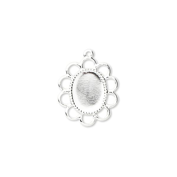 Drop, silver-plated brass, 17x15mm oval with 10x8mm oval setting. Sold per pkg of 100. image number 0