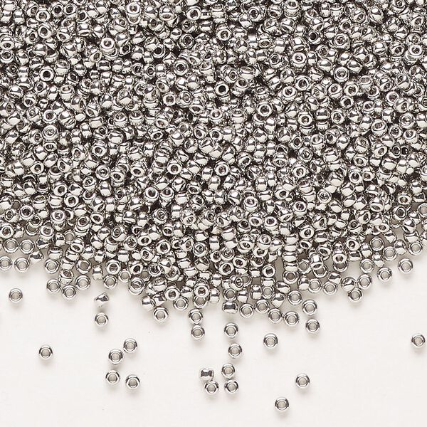 Seed bead, Miyuki, glass, pkg/250g, #15 rocaille, opaque palladium-plated, (RR-194). image number 0