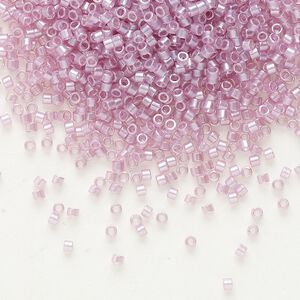 Seed bead, Delica®, glass, pkg/7.5g, #11 round, translucent glazed luster light rose (DB-1482).