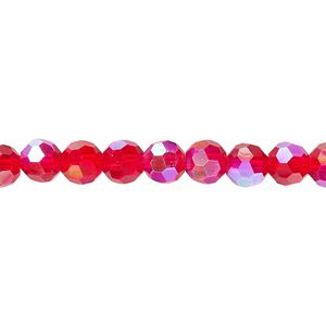 Bead 1pk 32 facets transparent red AB, Celestial Crystal® 6mm round 15.5-16 inch