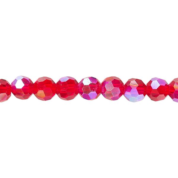 Bead 1pk 32 facets transparent red AB, Celestial Crystal® 6mm round 15.5-16 inch image number 0