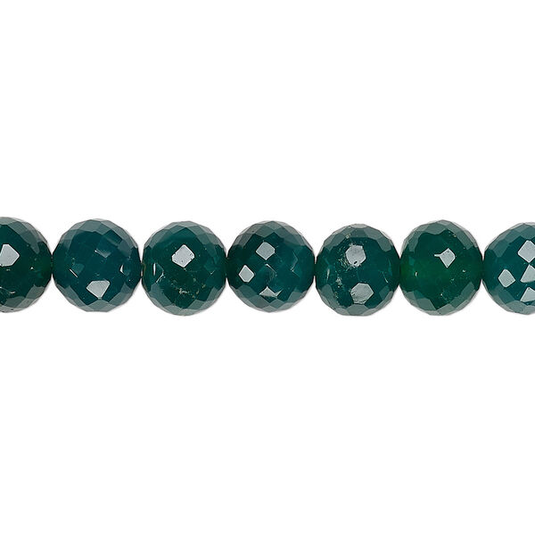 Bead, green onyx (dyed), dark, 7-8mm hand-cut faceted round, B grade, Mohs hardness 6-1/2 to 7. Sold per 8-inch strand. image number 0