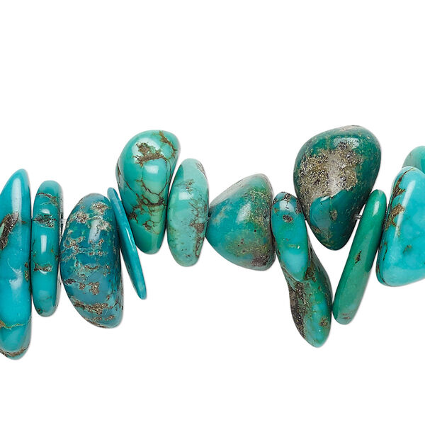 Bead, turquoise (dyed / stabilized), blue-green, extra-large Hawaiian chip, C grade, Mohs hardness 5 to 6. Sold per 15-1/2" to 16" strand. image number 0