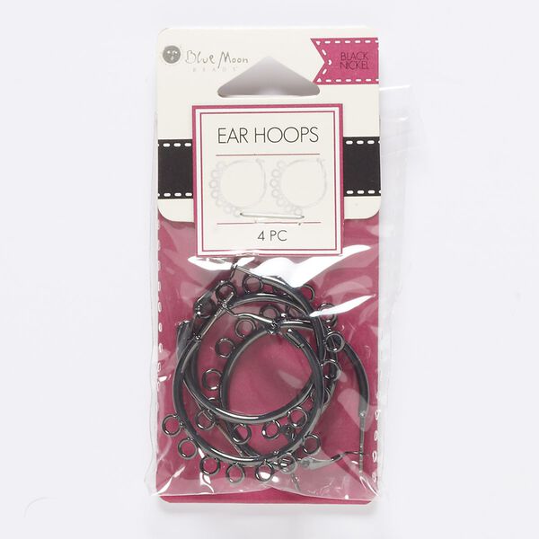 Earring hoop 1pkg4, 30mm round / latch-back / 7 closed loops, gunmetal-finished steel 2 pair image number 0