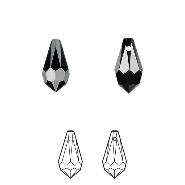 Drop 24pk jet, Crystal Passions® 13x6.5mm pendant teardrop 6000 image number 0
