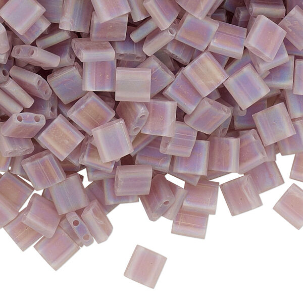 Seed bead, TILA®, glass, pkg/10g, 5mm full tila square, translucent matte rainbow light violet, (TL-142FR). image number 0