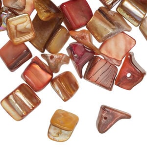 Mother-of-pearl shell 1pkg2oz, triangle tube bead, mix multi-orange and red 5x5mm-13x8mm