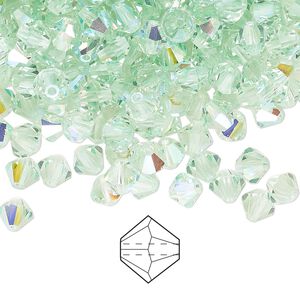 Bead 24pk chrysolite AB, Preciosa Czech crystal 5mm bicone
