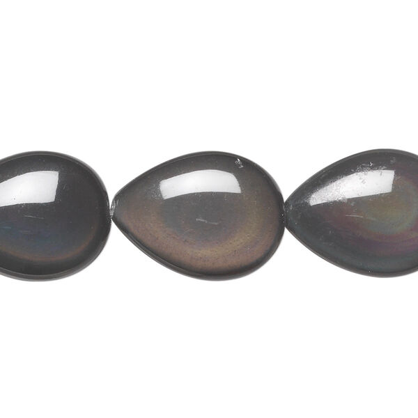 Bead, rainbow obsidian (natural), 20x15mm puffed teardrop, B grade, Mohs hardness 5 to 5-1/2. Sold per 8-inch strand, approximately 10 beads. image number 0
