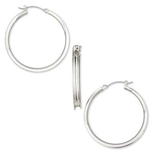 Earring hoop 1pkg2 "pewter" (zinc-based alloy), 48mm round / 4mm wide channel / latch-back, silver-finished / steel 1 pair