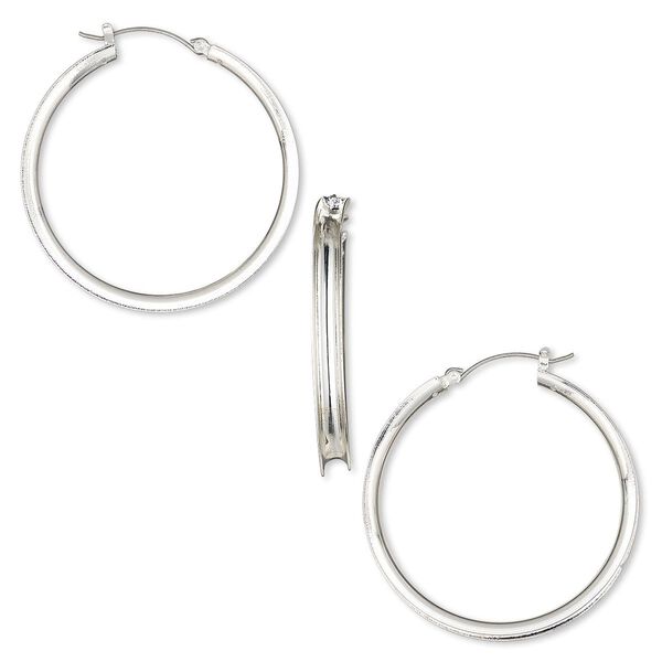 Earring hoop 1pkg2 "pewter" (zinc-based alloy), 48mm round / 4mm wide channel / latch-back, silver-finished / steel 1 pair image number 0