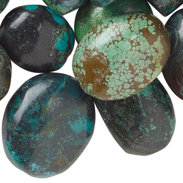 Bead mix, turquoise (dyed / stabilized), blue, small to extra-large oval nugget, Mohs hardness 5 to 6. Sold per 1/2 pound pkg, approximately 10-30 beads. image number 0