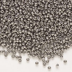 Seed bead, Miyuki, glass, pkg/25g, #11 rocaille, opaque nickel-plated, (RR-190).