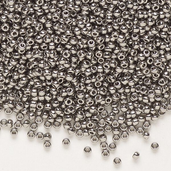 Seed bead, Miyuki, glass, pkg/25g, #11 rocaille, opaque nickel-plated, (RR-190). image number 0
