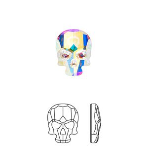 Flat back 1pk crystal AB foil back, Crystal Passions® 14x10.5mm skull 2856