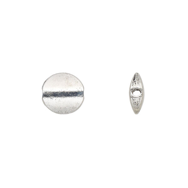 Bead, antique silver-plated "pewter" (zinc-based alloy), 10mm flat round. Sold per 4-inch strand, approximately 10 beads. image number 0