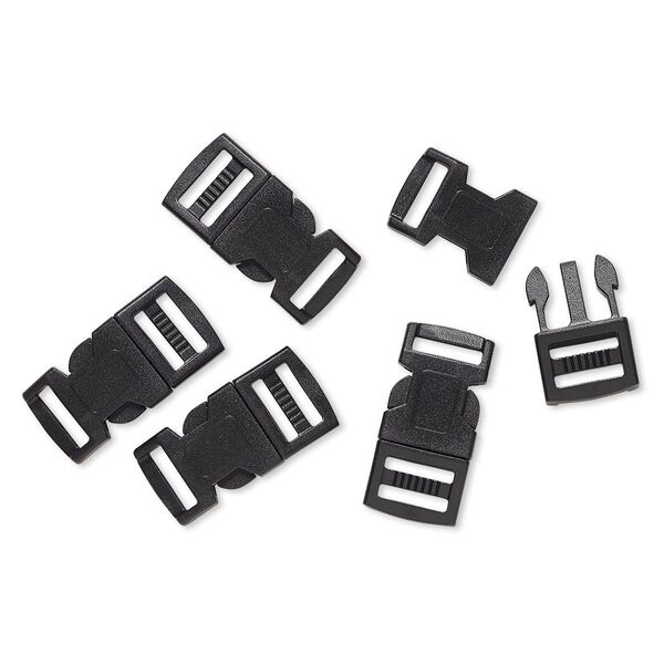 Clasp, buckle, plastic, black, 43.5x21.5mm with 15x2.5mm hole. Sold per pkg of 5. image number 0