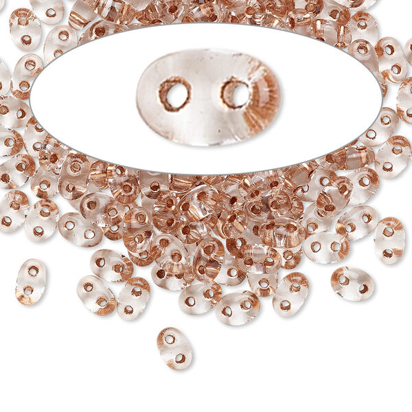 Seed bead, Preciosa Twin™ Czech glass, pkg/50g, 5x2.5mm oval, transparent copper color-lined clear, (68105). image number 0