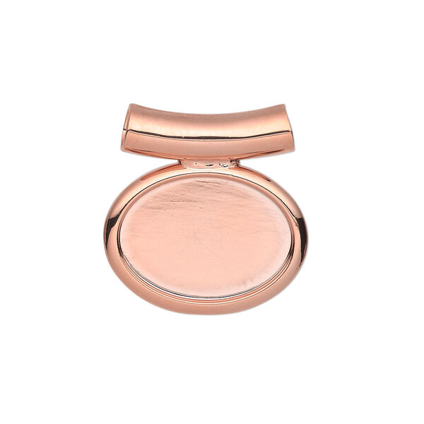 Pendant, copper-plated "pewter" (zinc-based alloy), 22x21mm single-sided fancy oval with 18x13mm oval setting and tube bail. Sold individually. image number 0