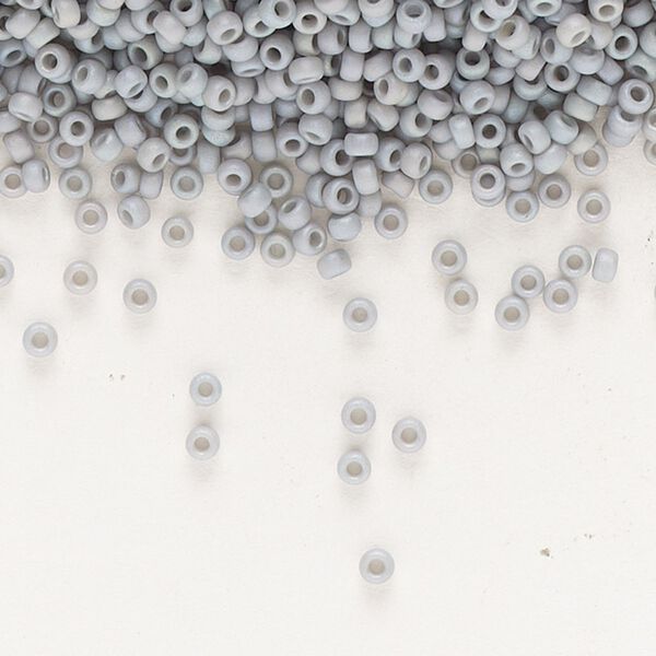 Seed bead, Miyuki, glass, pkg/250g, #15 rocaille, opaque matte rainbow shark fin grey, (RR-4705). image number 0