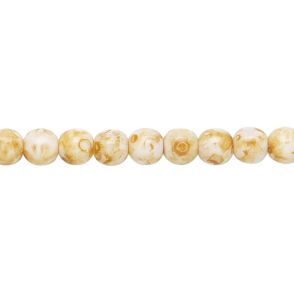 Bead, Czech glass druk, tortoise granite, 6mm round. Sold per 15-1/2" to 16" strand. image number 0