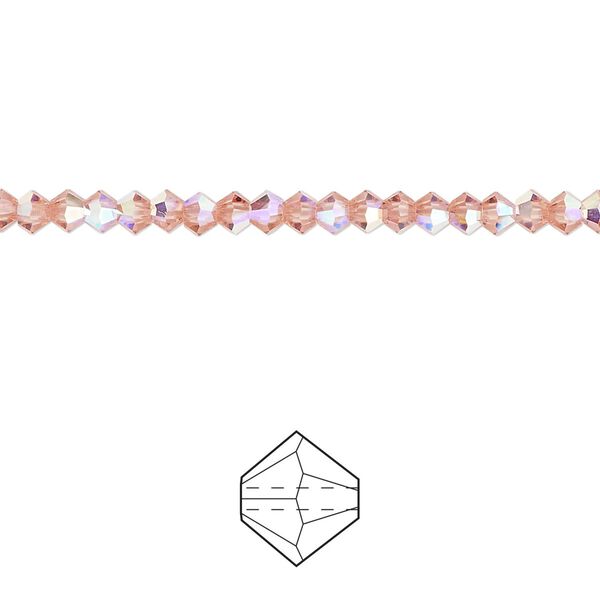 Bead 48pk rose peach AB, Preciosa Czech crystal 3mm bicone image number 0