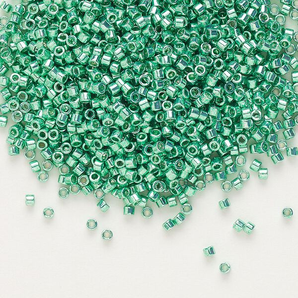 Seed bead, Delica®, glass, pkg/50g, #11 round, opaque galvanized dark mint green (DB-0426). image number 0