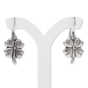 Earring, antiqued sterling silver, 16x13mm four-leaf clover with fishhook ear wire. Sold per pair.