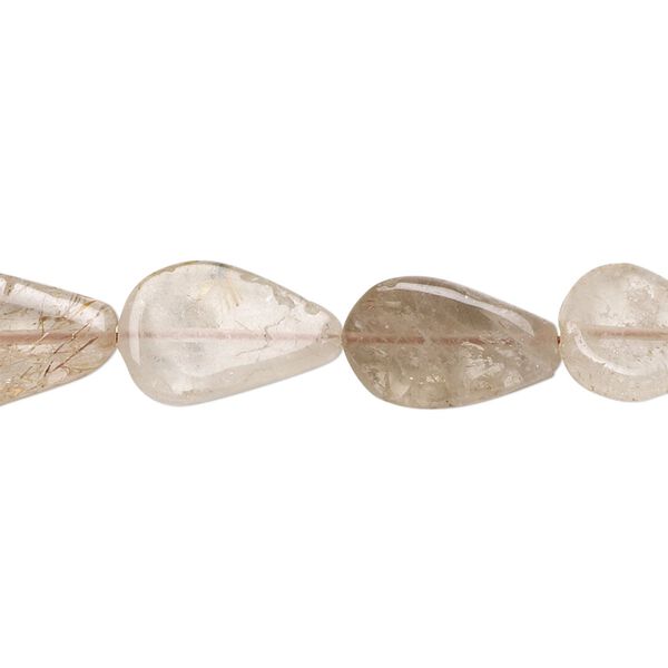 Golden rutilated quartz 1pkg1, hand-cut flat teardrop bead natural 14 inch 13x8mm-21x10mm image number 0