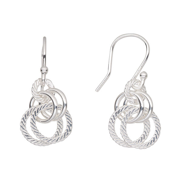 Earring, Create Compliments®, sterling silver, 31mm with smooth and twisted 5-ring design and fishhook ear wire, 21 gauge. Sold per pair. image number 0
