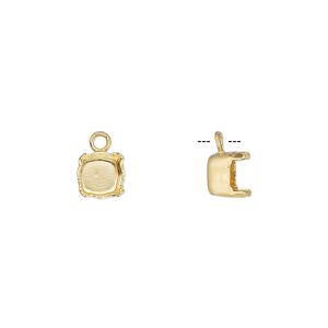 Drop, gold-plated brass, 6mm with SS29 4-prong chaton setting. Sold per pkg of 6.