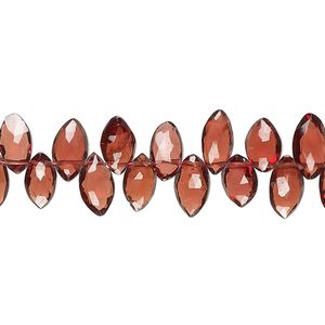 Garnet 1pkg1, hand-cut top-drilled faceted puffed marquise bead natural 8 inch 7x4mm-9x6mm