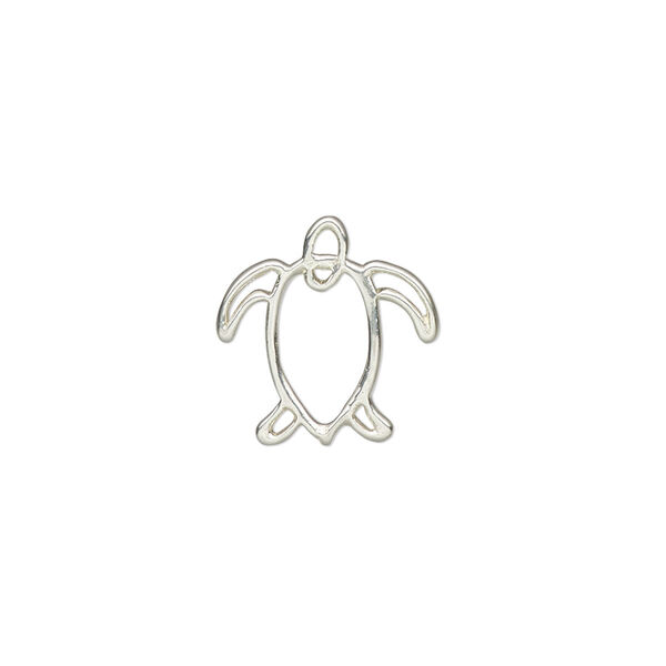 Charm Amoracast® 1pkg1 sterling silver, 15x15mm double-sided open turtle image number 0