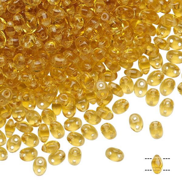 Bead, Preciosa Twin™, Pressed Twin, Czech pressed glass, honey, 5x2.5mm oval with 2 holes. Sold per 10-gram pkg. image number 0