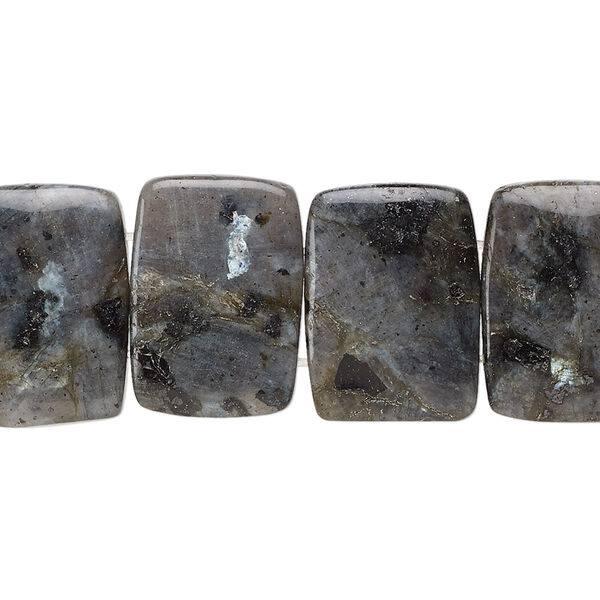 Bead, blue labradorite (natural), 18x13mm double-drilled rectangle with 0.5-1.5mm holes, B grade, Mohs hardness 6 to 6-1/2. Sold per 8-inch strand, approximately 15 beads. image number 0