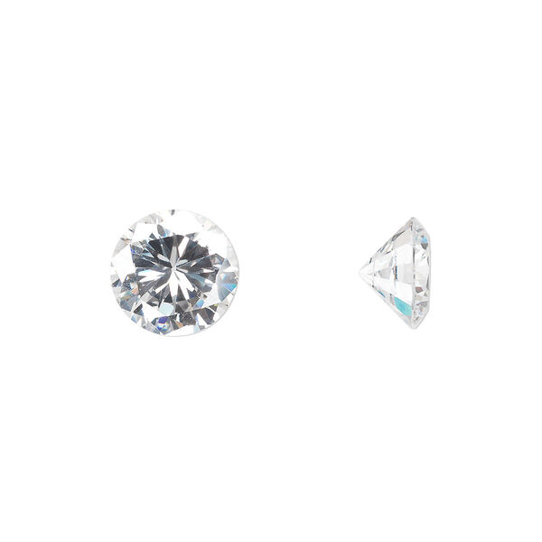 Gem, cubic zirconia, white, 9mm faceted round, Mohs hardness 8-1/2. Sold per pkg of 2. image number 0